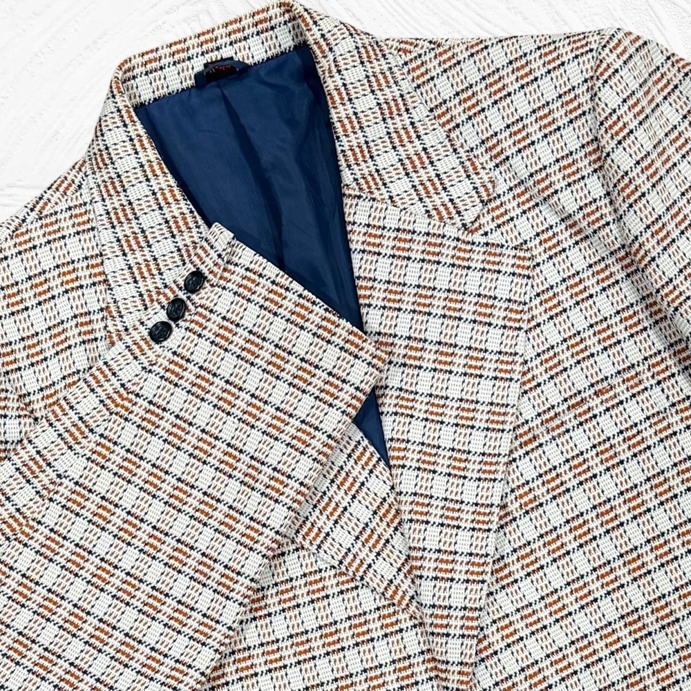 Vintage Kmart Plaid Blazer Sport Coat 44R Made in Japan 2 BTN Poly Retro Disco